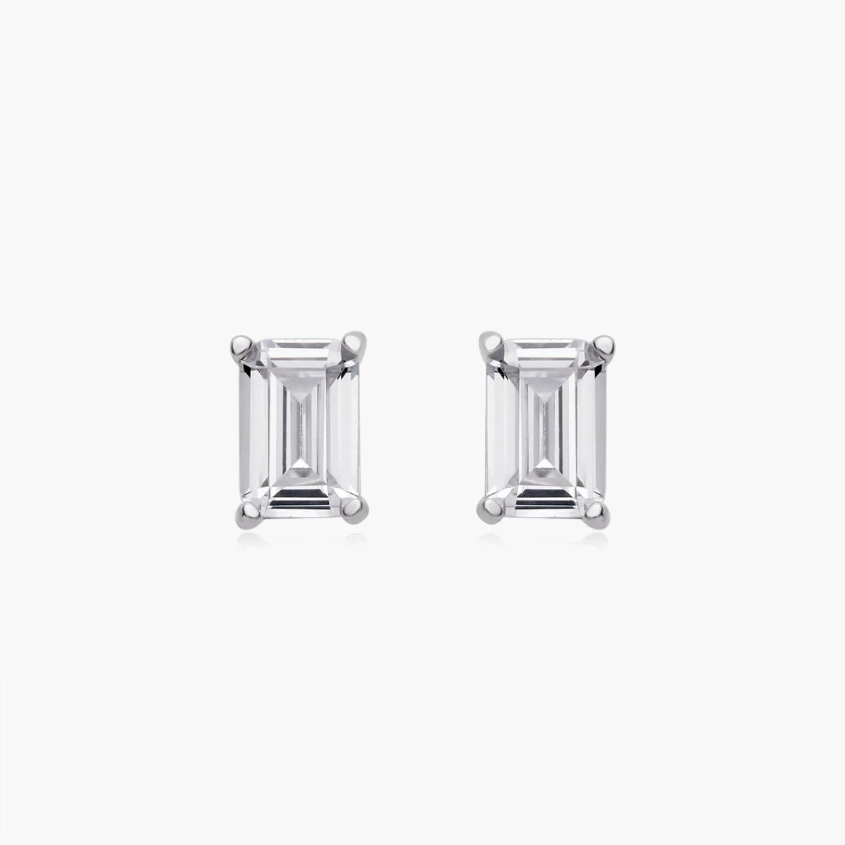Emerald Cut Studs (Pair) - Sterling Silver