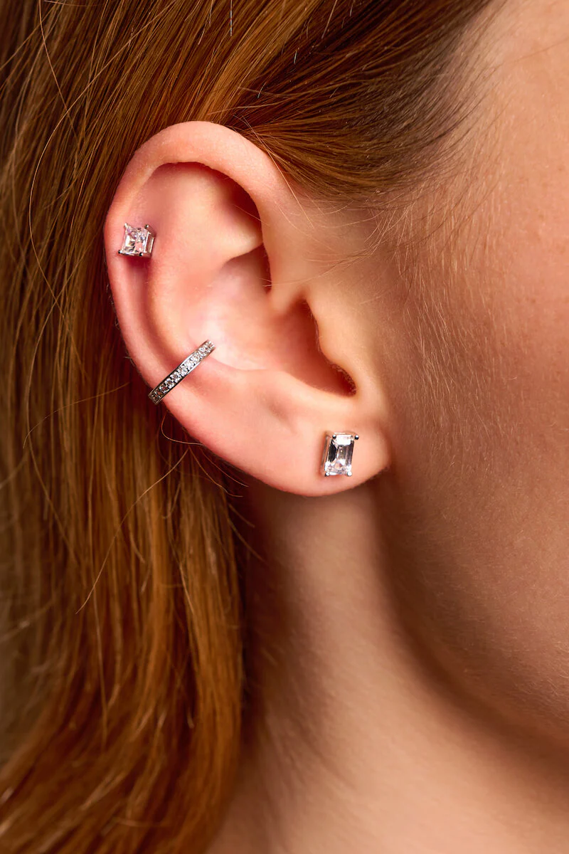 Emerald Cut Studs (Pair) - Sterling Silver - Image 4
