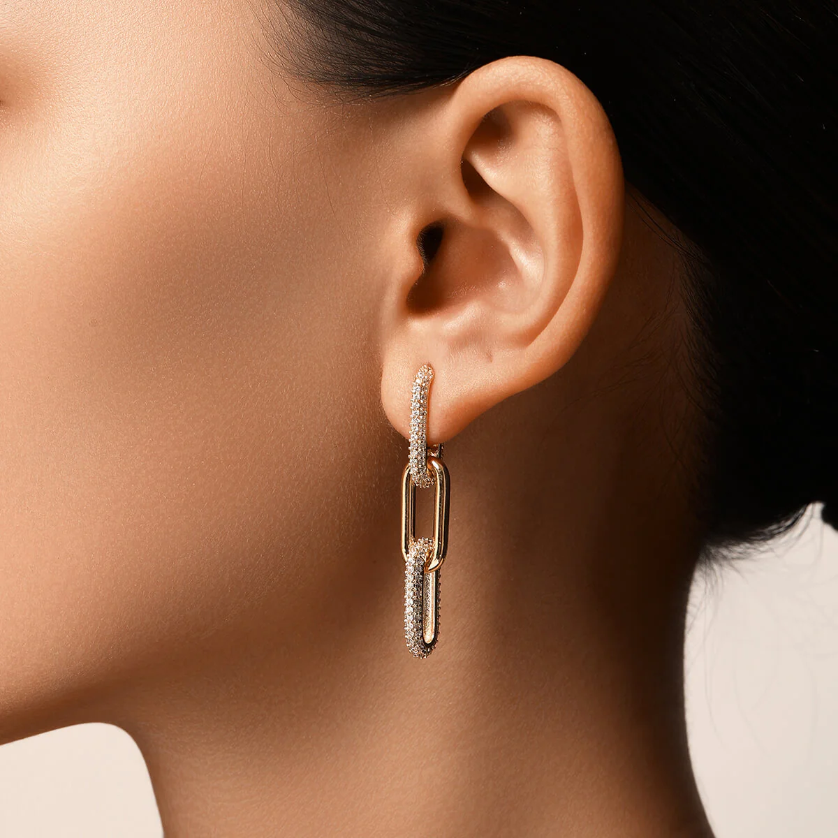 Half Pave Chain Earrings - Image 2