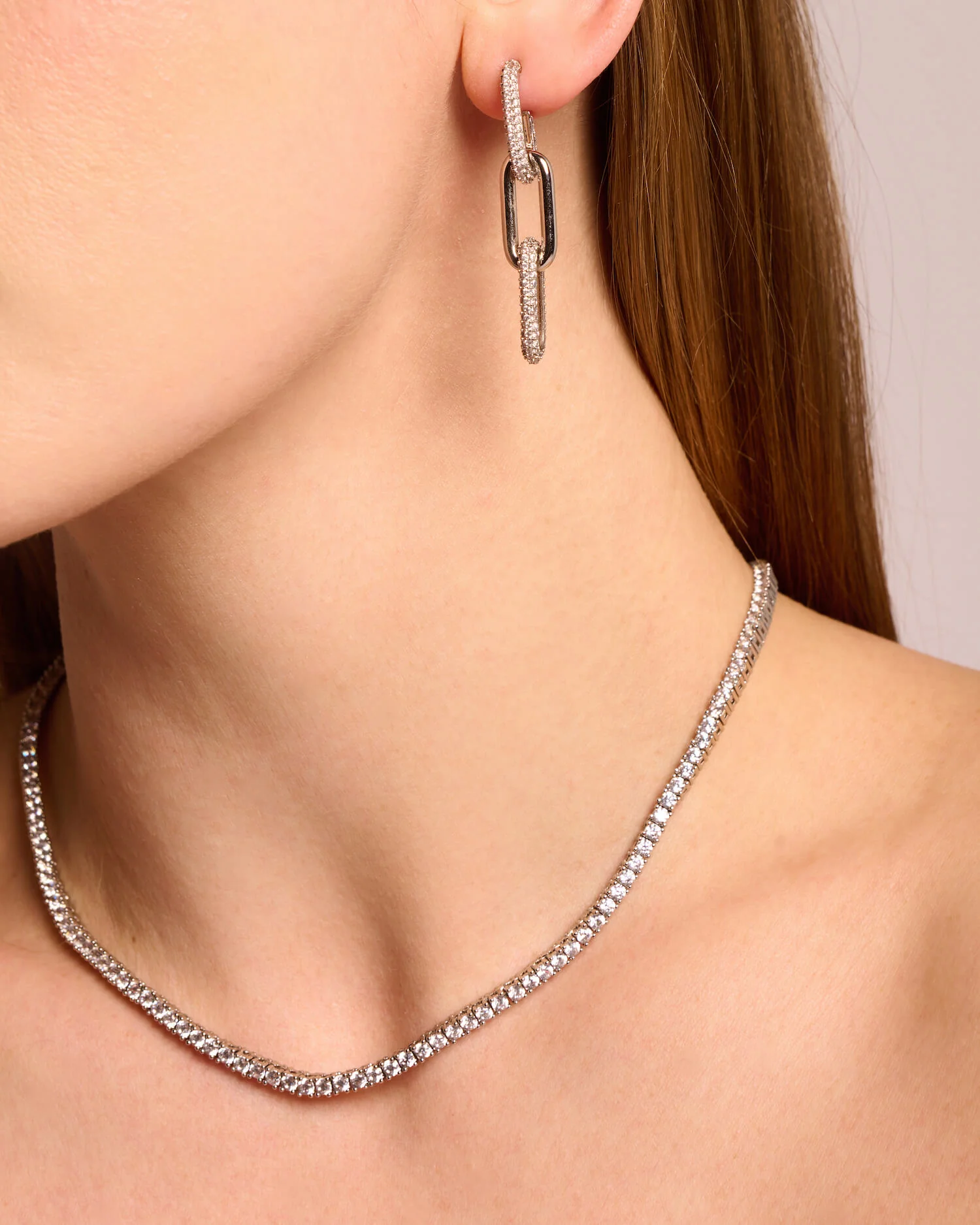 Half Pave Chain Earrings - Image 7