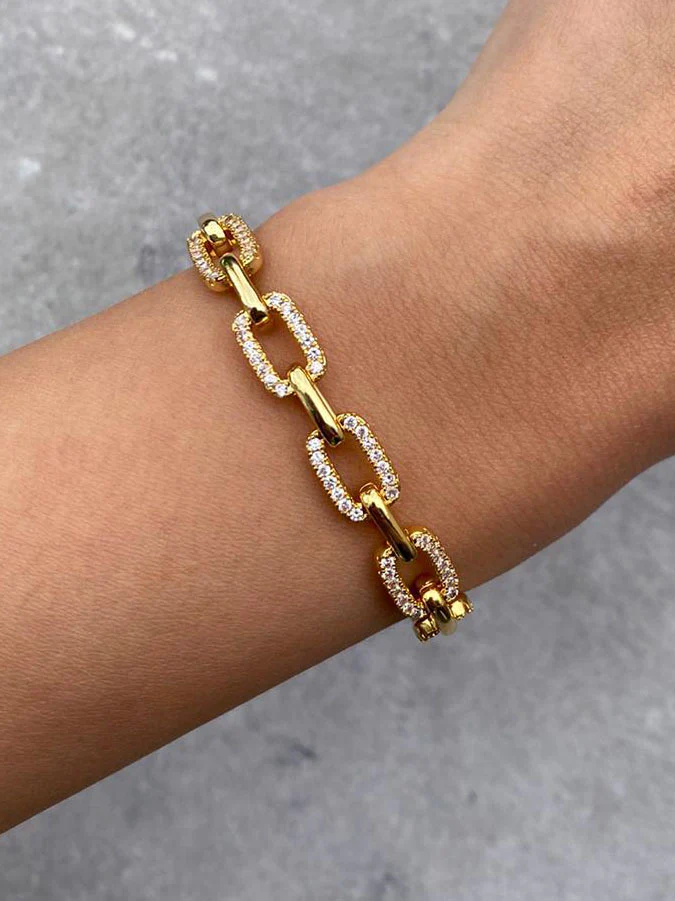 Half Pavé Chain Link Bracelet - Image 3