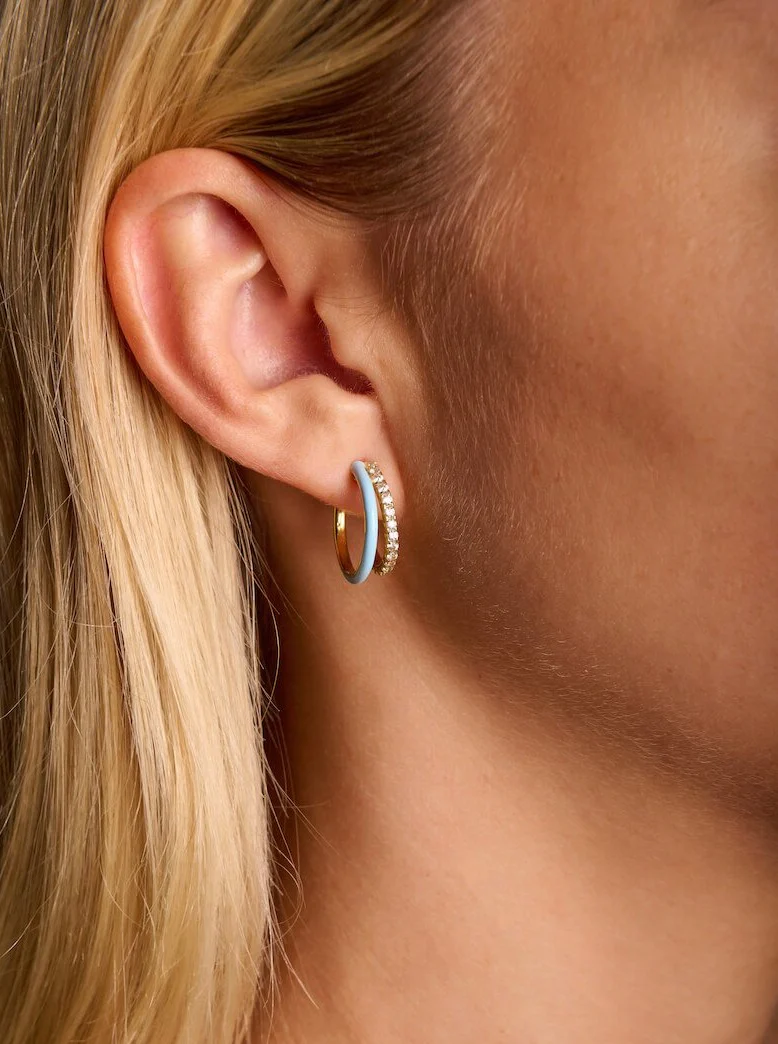 Mini Enamel Double Hoop Earrings - Image 2