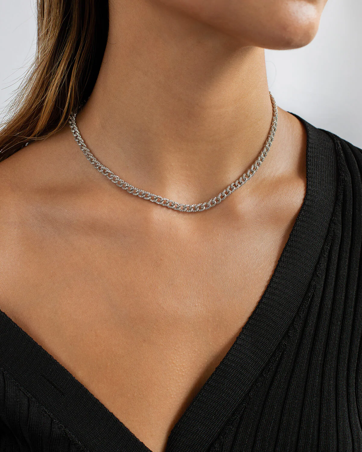 Pave Mini Curb Chain Necklace - Image 2