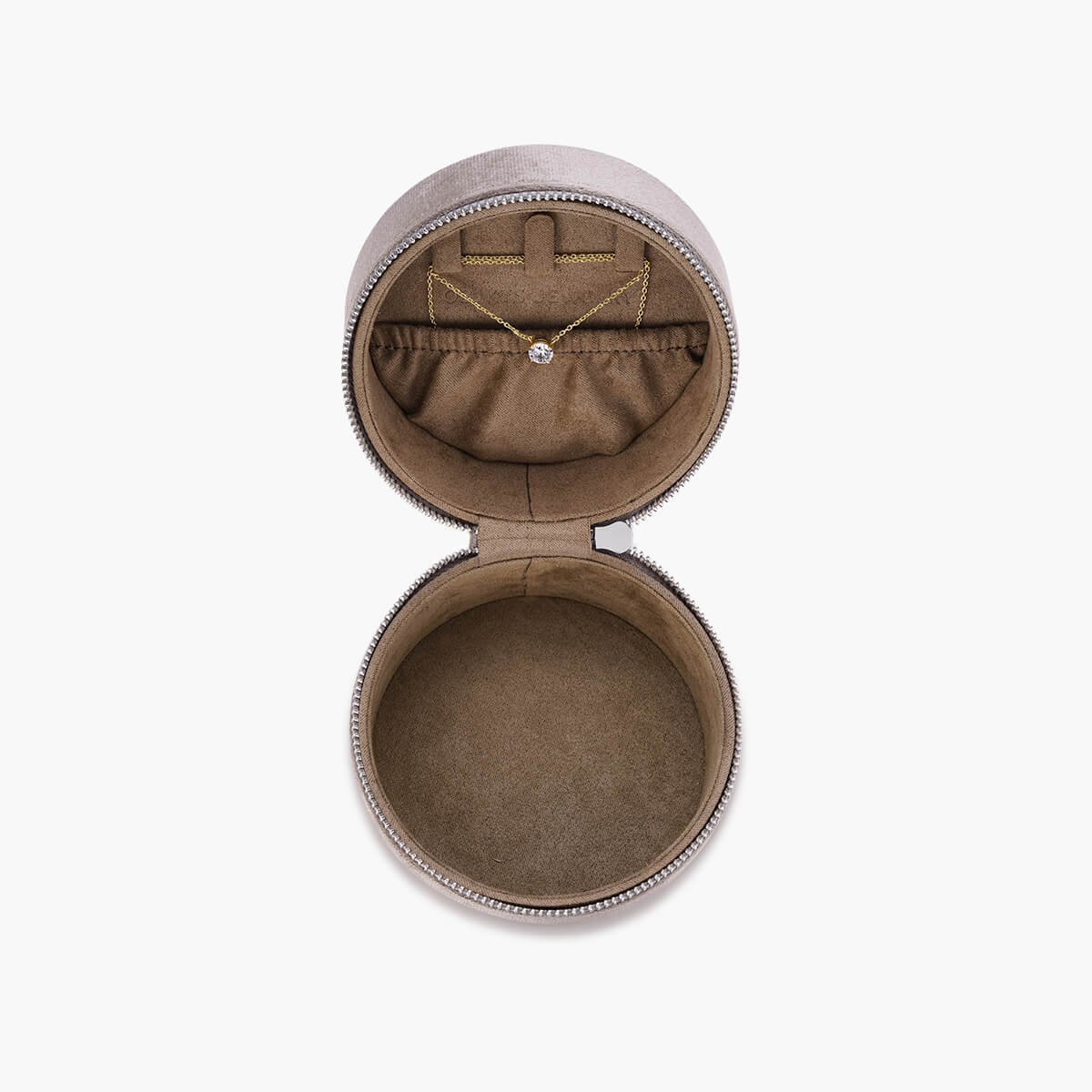 Round Velvet Travel Jewelry Case with Ring Slot - Image 2